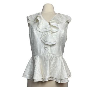Adriana Papell Evening Essentials Ivory Sleeveless Ruffled Peplum Blouse NEW 12